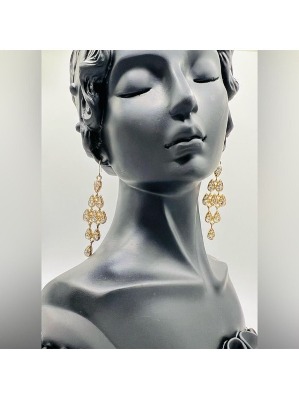 Elegant Gold Tone Crystal Tear Drop Earrings